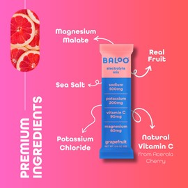 Baloo Electrolyte Powder Packets - No Added Sugar Instant Hydration Packets with Magnesium, Vitamin C, Potassium and Sodium - Grapefruit - 30 Stick Packs