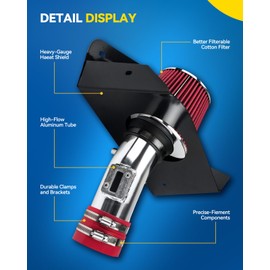 PHILTOP Cold Air Intake Red Tube + Heat Shield Compatible With Honda Accord 2013-2017 2.4L, Red