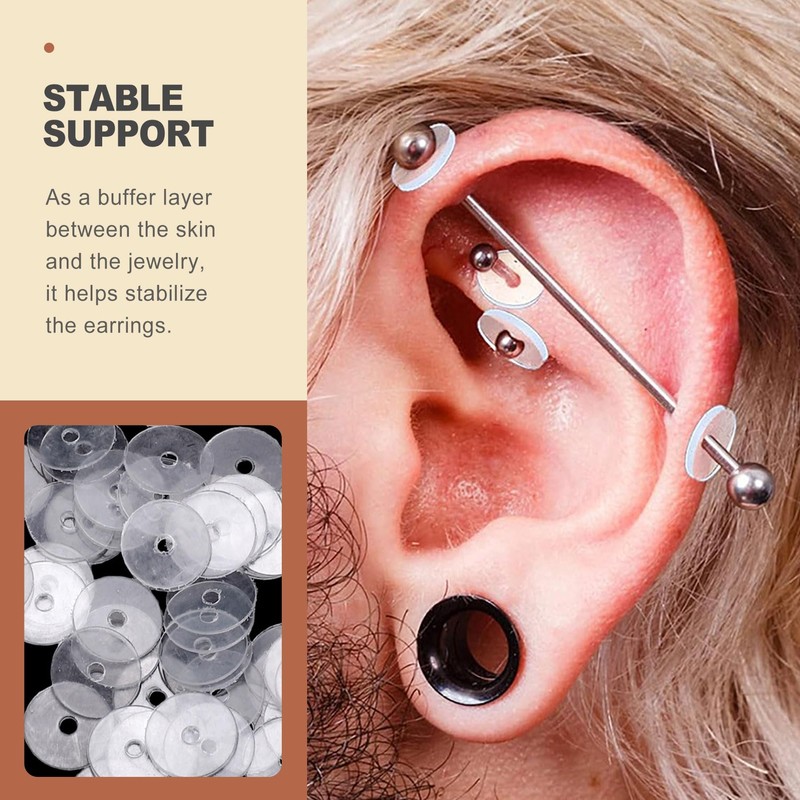 QivaZira 200 Pcs Clear Silicone Discs for Piercing Stabilizing Soft