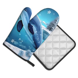 YYHWHJDE Winter The Dolphin Picture Oven Mitts and Pot Holders Sets of 2 Kitchen Baking Used to Open Pot lids in The Kitchen and to Carry Dishes from Microwave ovens