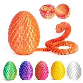 Myqiqi 12 Inch 3D Printed Snake with Egg - 3D Snake Figure in Easter Eggs Articulated Snake - Office Toy for Desk Fidget Toy - for Adults and Children