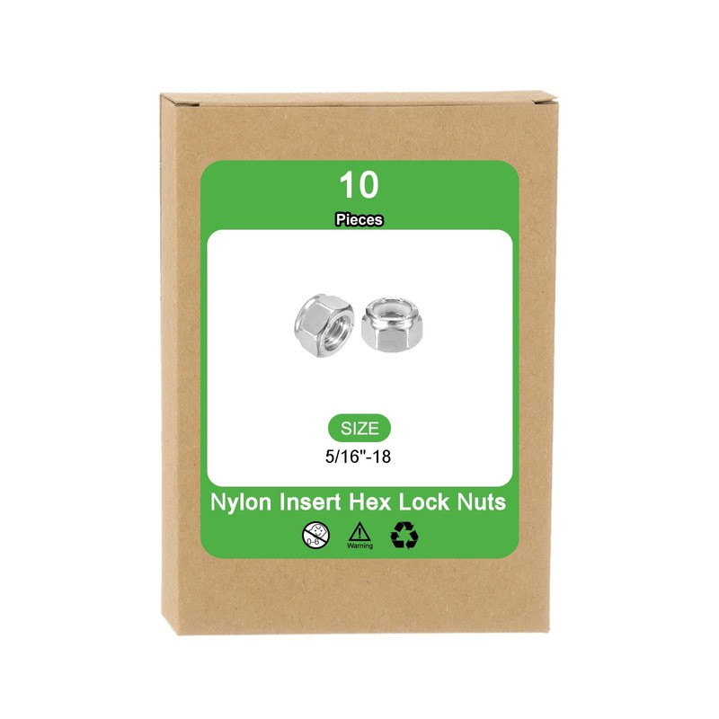 sourcing map 10Pcs 5/16"-18 Nylon Insert Hex Lock Nuts, 304