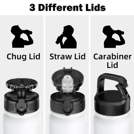 Oldley Insulated Water Bottle 20oz Water Bottles with Straw, Stainless Steel Water Bottle with 3 Lids, Double Wall Vacuum Thermo for Adults Kids,Leak-Proof Sport Bottles for School Travel, White Black