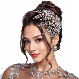 AMORARSI Wedding Hair Piece Bridal Rhinestone Headpiece Shiny Leaf-Shaped Hair Accessories for Women and Girls（Gold）