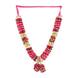 Artificial Mala Flowers Ribbon Garland Large Mala for Idol-Mala for God Pooja Sringar Article Ornament for Multipurpose Indian Traditional Festival Ganesha Decoration (Size: 15 Inches) (Pink)