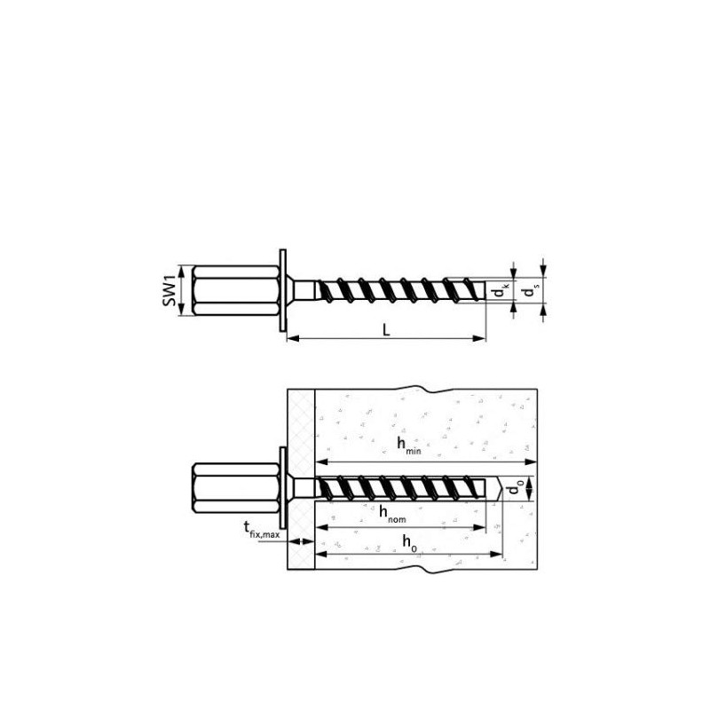 Walraven - M8/M10 Threaded Female Concrete Screw (WB6X35F) x 25