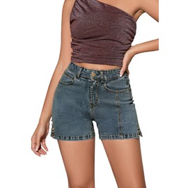 Metietila Denim Shorts for Women 2025 Trendy High Waisted Stretchy Jean Shorts with Pockets,Vintage BlueSmall