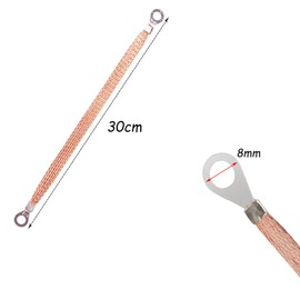 Leloco Pack of 10 Grounding Tape 6 mm2 Cable (Length 30 cm), with Braided Copper Ground Tape, M8 Motor Ground Tape Ends, Tinned Copper Braided Wire for Power Distribution Box, Cable Tray Grounding