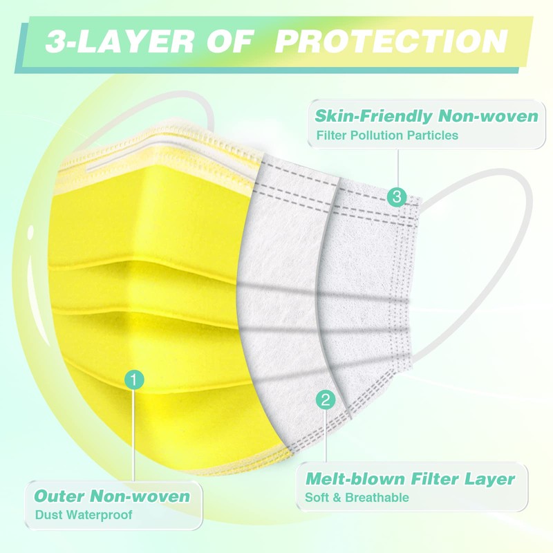 Disposable Face Masks, 50 Pack- 3 Layer Individually Wrapped Masks