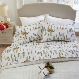 Market & Place 100% Cotton Full Flannel Sheet Set | 4 Piece Deep Pocket Novelty Cozy Winter Bed Sheets | Double Brushed for Extra Softness & Comfort | Alpine Collection (Full, Watercolor Forest)