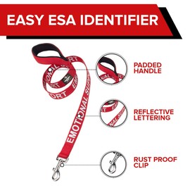 Emotional Support Dog Leash Wrap with Neoprene Handle and Reflective Emotional Support Lettering - Supplies or Accessories for ESA Emotional Support Dog Vest or Harness (Red, Emotional Support)