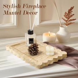 YMXYJM Genuine 100% Travertine Scalloped Marble Tray, Real Natural Marble Stone Trays, Luxury Marble Decorative Trays for Bathroom, Dresser, Vanity, Kitchen, Home Decor, 10.6" x 8", Travertine Beige