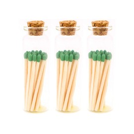 River Birch Decorative Matches in a Bottle with Striker - Cute & Colored Matches - 3 Bottles, Emerald Green Tip, 60 Matches