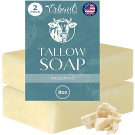 Beef Tallow Soap Bar – All Natural Grass Fed Tallow Soap Unscented – Moisturizing Face & Body Wash Great for Eczema, Dry, Itchy, Sensitive Skin – Handcrafted Bath Soap for Adults, Kids, Made in USA