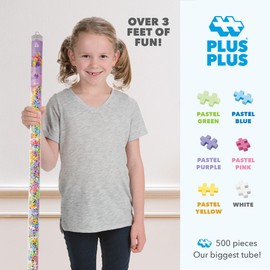 Plus Plus 500 Piece Super Tube, Interlocking Building Block 3D Puzzle Kit, Kids Stem Connecting Toys - Pastel Color Mix