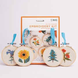 RHS The Royal Horticultural Society Embroidery Hoop Decoration Kit, In the Garden Designs, (Pack Of 4), Embroidery Kits For Adults & Adults Beginners, Gift Idea, Embroidery Pattern