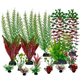 REIRQIE Aquarium Plants,Artificial Fish Tank Decorations Decor Plastic Plants Set 18 Pcs Landscaping Decorations Fish Tank Accessories,Small to Large,Tc1805