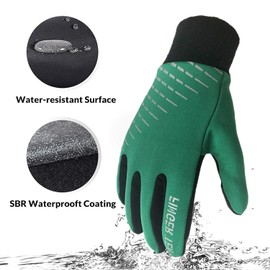 Kids Cycling Gloves Winter Full Finger Warm Touchscreen Running, Boys Girls Glove Grip Liner Thermal for School Sport Snow Windproof Waterproof Anti-Slip (Green, M)