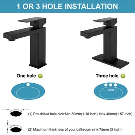 Midanya Bathroom Faucet 1 Hole, Single Handle Bathroom Sink Faucet for 1 or 3 Hole with Water Supply Lines and 6 Inch Deck Plate for Basin, RV, Lavatory Sink,Matte Black
