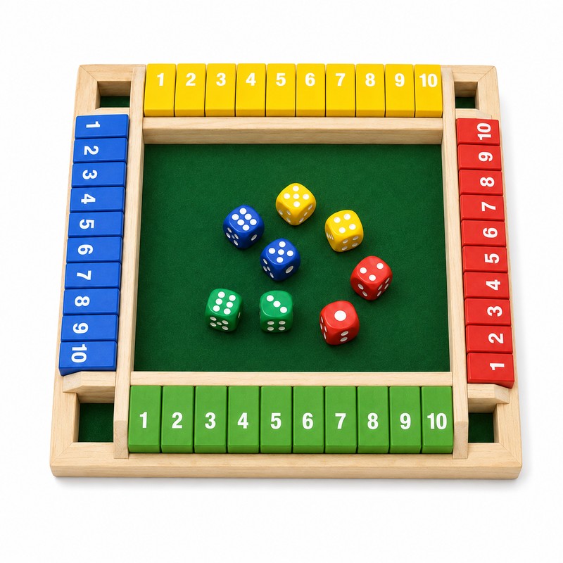 Wooden Shut The Box Dice Game for 4 Players -