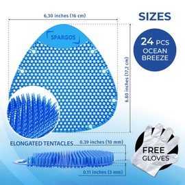 Urinal Screen Deodorizer (24 Pack) - Urinal Cakes - Fresh 3d Wave Anti-Splash - Odor Protection for Toilets in Bathroom Office Stadiums Schools with Free Gloves - 24 pcs Blue Spectrum Model