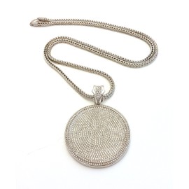 Bitter Sweet Store Mens Icedout Hip Hop Silver Round Cz Medallion Pendant 36" Franco Chain Necklace