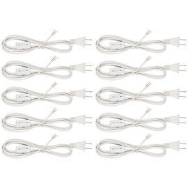 Creative Hobbies White Lamp Cord with Rotary Switch, Polarized Plug, Stripped Ends Ready for Wiring and Repairing Lamps - UL Listed Safe - 6 Foot (10)