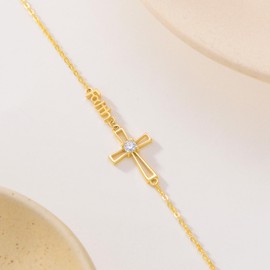 SISGEM 10k Gold Created Moissanite Faith Cross Bracelets for Women, Religious Jewelry Gifts for Her, 6.8"-8.4"