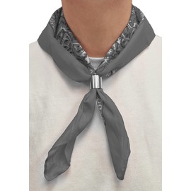 Komonee Tie Neck Ring Loop Clasp Silver Colour With Grey Paisley Bandana Head Scarf Headbands Handkerchief Cowboy Cotton Bib Party Face For Mens Womens Unisex