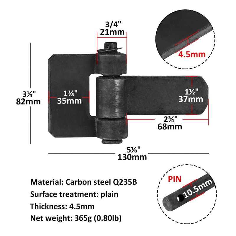 heneng 6 Pcs Weld-On Trailer Hinges, 5-1/8" x 3-1/4", Strap