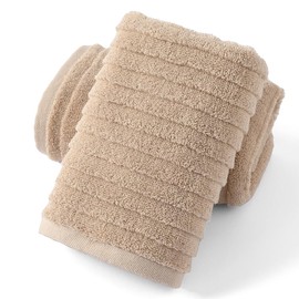 sense gnosis Super Soft Jacquard Luxury Hand Towel Stereoscopic Ladder Striped 100% Cotton Absorbent Decorative hand Towel for Bathroom 13 x 29 Inch (Khaki, 2 Pack)