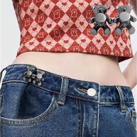 LRITER Button Pins for Jean, Adjustable Jean Buttons for Loose Jeans, No Sew Button Extenders for Jeans, Detachable Reduce Too Loose Pants WaistTightener. (Black)
