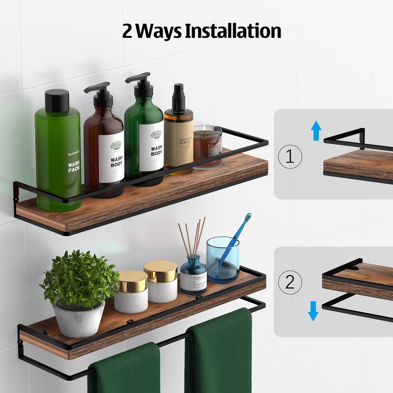 Meangood Floating Shelves Wall Mounted Set of 2, Rustic Wood