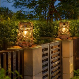 Pearlstar Rattan Solar Light, Hanging Solar Lantern for Outdoor Garden Decoration, Waterproof for Outdoor Porch, Lawn, Yard, Walkway, Wedding, Warm Table Solar Lamp, Car On/Off, 27 cm High (style1)