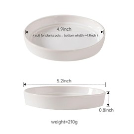 Docrin 2 Pack of 5.2 Inch White Ceramic Plant Saucer,Indoor & Outdoor Universal Drainage Tray,Durable & Thick Glazed Pot Base Water Tray