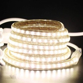 GQL 10m LED Strip AC 220V 240V IP65 Waterproof 3014 SMD 120LEDs/m Commercial Rope Light, Warm White Ribbon for Home Kitchen Cabinets Ceiling Garden Decoration UK Plug
