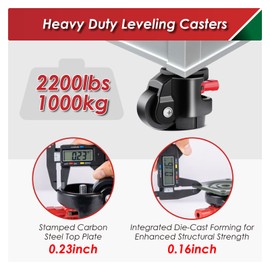 FIZAR 4 Pack Heavy Duty Leveling Casters for Workbench 2200 LBS Capacity, Upgraded Handle Design Retractable Caster Wheels Set,360 Degree Swivel Castors for Machine, Equipment, Shelves (Black)