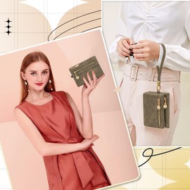 REETEE Women's Purse, Small Purse, PU Leather Purse, Women's Many Compartments, Women's Purse with 10 Card Slots and Removable Wrist Strap, Wallet for Women, Zip Coin Compartment, coffee, compact