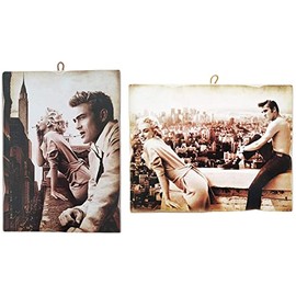 KUSTOM ART Set of 2 Paintings Vintage Style Famous Actors Series "Marilyn Monroe, James Dean, Elvis Presley". Print on Wood 18x25 and 25x18 cm. For Restaurant Pizzeria Bar Hotel Furnishings.