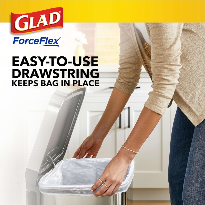 Glad ForceFlex Tall Kitchen Drawstring Trash Bags, 13 Gal, Fragrance