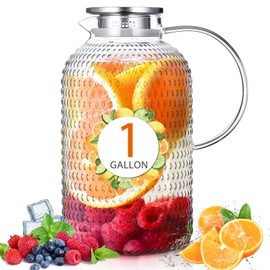 Jingmore 1 Gallon Glass Pitcher with Lid and Spout, 128oz Glass Water Jug, leakproof Carafe Gallon Tea Pitcher for Iced Tea, Coffee, Juice, Milk, Beverage