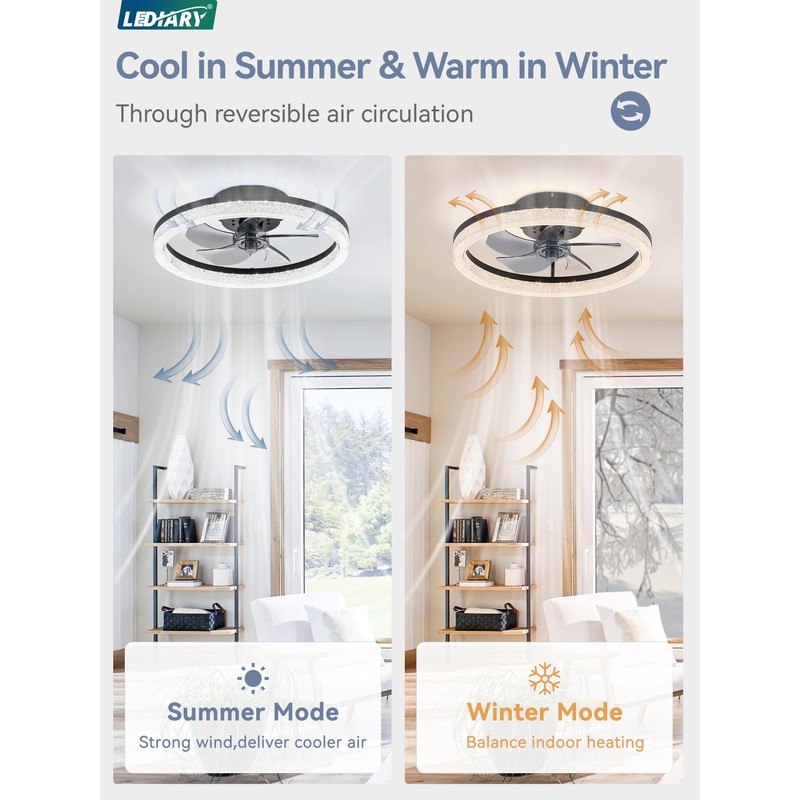LEDIARY 20" Low Profile Ceiling Fan with Light and Remote,