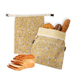 Pzzpzs 2 Pack Reusable Beeswax Bread Bags for Sourdough,Natural Linen Beeswax Bread Bag for Homemade Bread,Eco-Frendly Food Storage Cloth Bag to Keep Loaf Fresh.(Yellow)