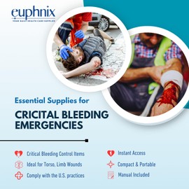 euphnix Bleeding Control Kit - Essential Supplies for Hemorrhage Emergencies | Quick Clot, Compact, Instant Access | Standard Pack 13 Pcs