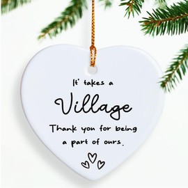 It Takes a Village Heart-Shaped Ceramic Keepsake Ornament | Thank You Gift for Child Care Workers | Appreciation Ornament for Helpers and Caregivers