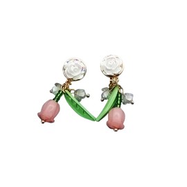 Cute Pink Flower Dangle Drop Earrings for Women Acrylic Sakura Leaf Earrings Summer Beach Long Tassel Earrings Holiday Jewelry-Tulip