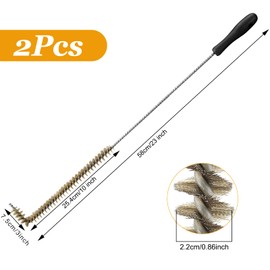 Yaomiao 2 Pcs L Shaped Fryer Cleaning Brush 23 Inch High Temperature Deep Fryer Coil Cleaner L Tipped Coil Brush, Long Handle, Metal Bristles for Grill BBQ Cleaning Accessories