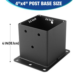 Black Powder-Coated Heavy Duty 4x4 Post Bracket Kit - 4 Pcs, Inner Size: 3.6"x3.6", Suitable for Deck Railing, Patio Post Anchor, Porch, Handrail, Pergola and Mailboxes