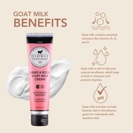 Dionis Goat Milk Skincare 3.3 oz Love Scented Hand & Body Cream - Travel Size Hand Lotion For Hydrating & Moisturizing Dry Skin - Cruelty Free Cream Made In The USA - Paraben Free Formula