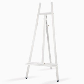 Somime A - Frame Wooden Display Easel - Adjustable Lyre Beechwood Studio Easel Stand Holding Canvas Up to 90", Inclinable Artist Floor Painting Easel for Artwork Painting, White